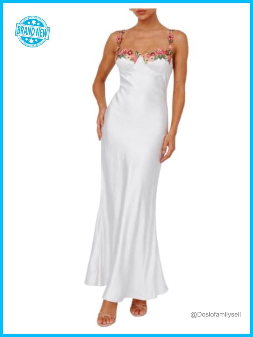 Satin Spaghetti Strap Floral Maxi Dress Wedding Guest